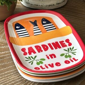 NEW Vintage Inspired Mediterranean SARDINES Tomato Lemon Outdoor Melamine Plates
